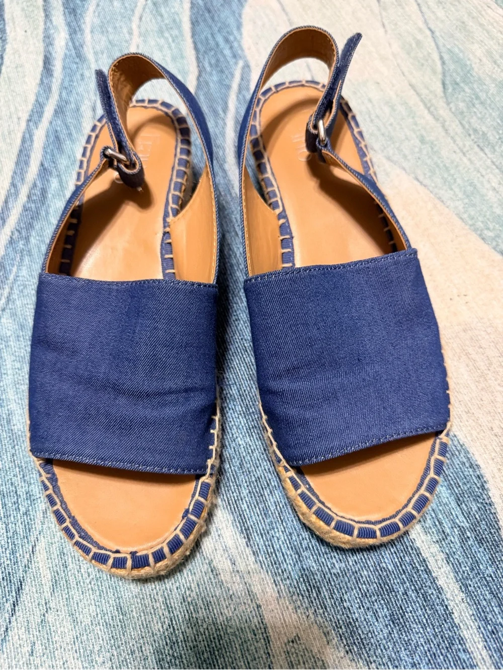 Franco Sarto Denim and Tan Espadrille Slingback Sandals